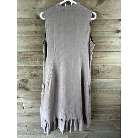 Lina Tomei Dress Sleeveless Linen Lace Detail Button Ruffle Hem Large - Picture 6 of 9